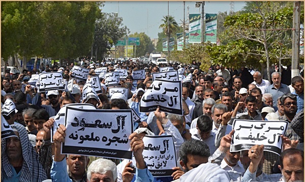 راهپیمایی مردم بوشهر در محکومیت جنایات آل سعود و آل خلیفه پس از اقامه نماز جمعه